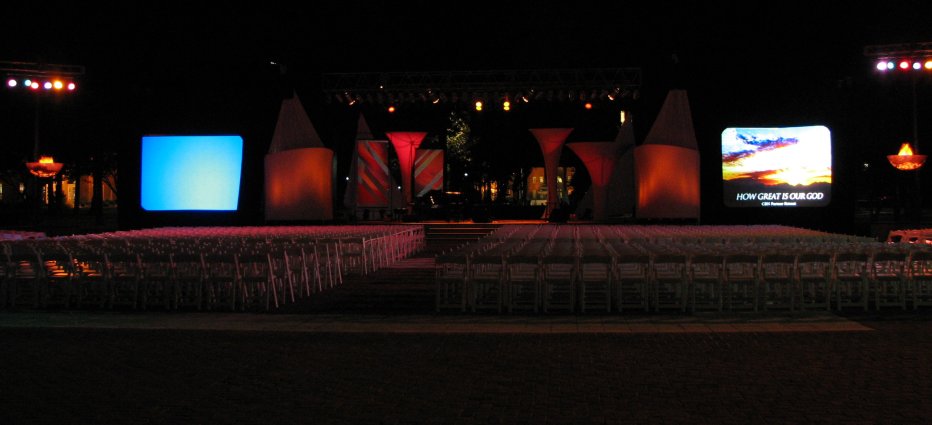 Wider shot with flame pots Wider shot with flame pots